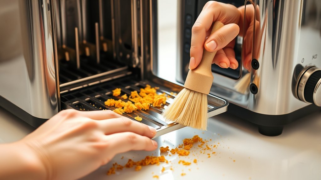 cleaning crumbs from toaster interior